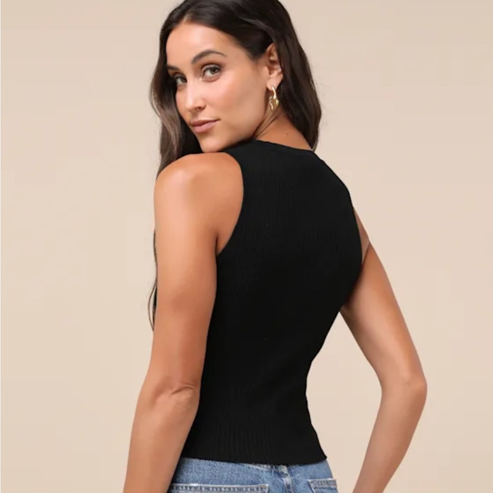 Lulu's Conceptually Chic Black Ribbed Knit Button-Front Tank Top - Picture 2 of 7